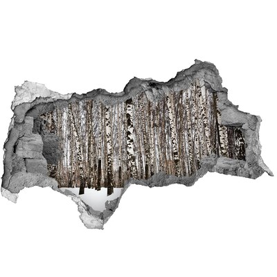 Sticker mural effet trou 3d forêt de bouleaux en hiver