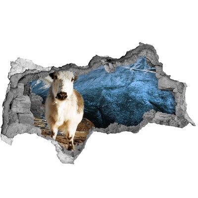 Autocollant à effet 3d trou Bison des montagnes dans un trou dans le mur