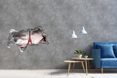 Autocollant mural trou La tour Eiffel à Paris