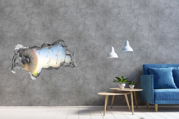 Sticker mural effet trou 3d Pissenlits sur fond de coucher de soleil