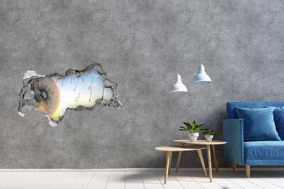 Sticker mural effet trou 3d Pissenlits sur fond de coucher de soleil