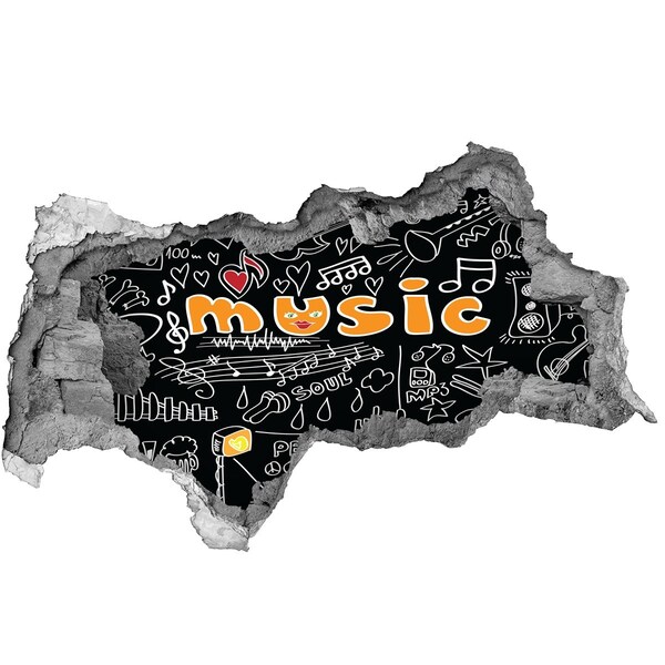 Sticker mural effet trou 3d Le monde musical derrière le mur