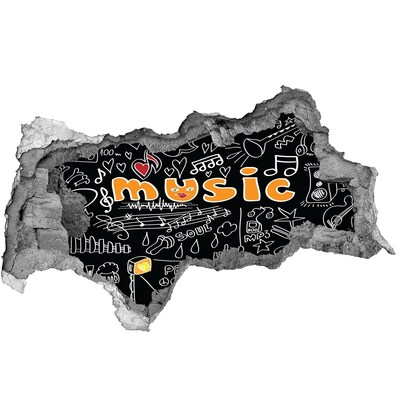 Sticker mural effet trou 3d Le monde musical derrière le mur