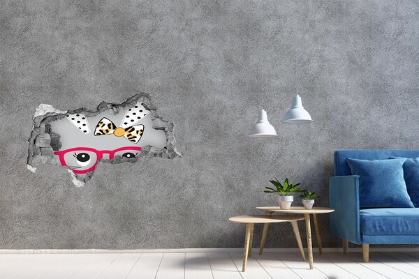 Sticker trou dans le mur Chaton avec des lunettes