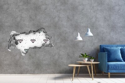 Sticker mural effet trou 3d Diamants béton