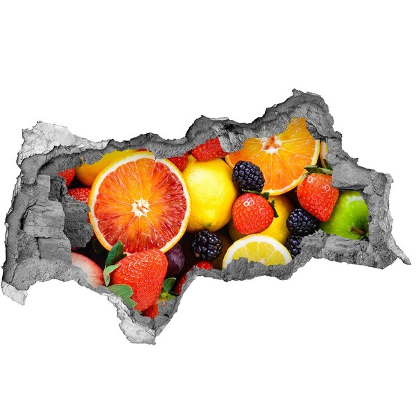 Sticker mural effet trou 3d Explosion de fruits derrière le mur