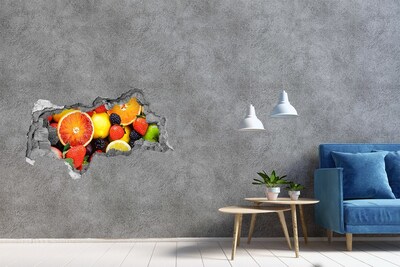 Sticker mural effet trou 3d Explosion de fruits derrière le mur