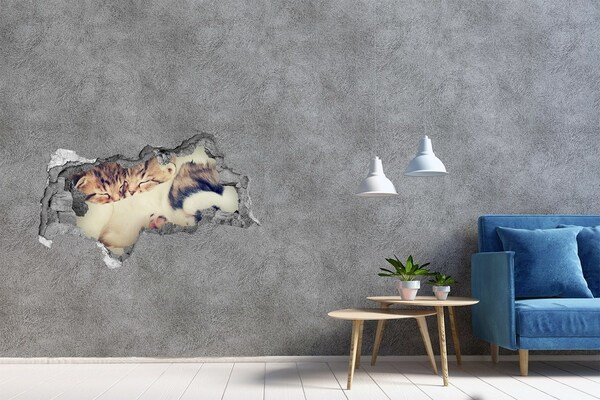 Sticker mural effet trou 3d De mignons chatons dans un trou dans le mur