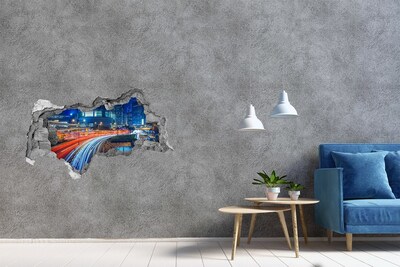 Sticker trou dans le mur Ville moderne la nuit