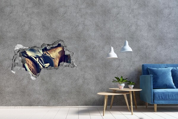Sticker mural effet trou 3d Un cheval abattu derrière un mur