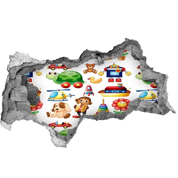Sticker mural effet trou 3d Des jouets dans un monde coloré