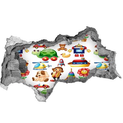 Sticker mural effet trou 3d Des jouets dans un monde coloré