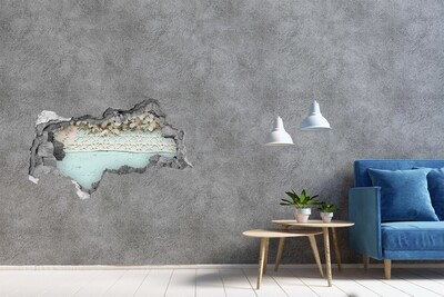 Autocollant mural trou Motif floral sur fond de bois bleu