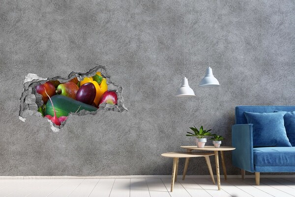 Autocollant mural trou Fruits et légumes dans un trou dans le mur