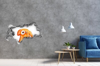 Autocollant à effet 3d trou Chien dans un trou dans le mur