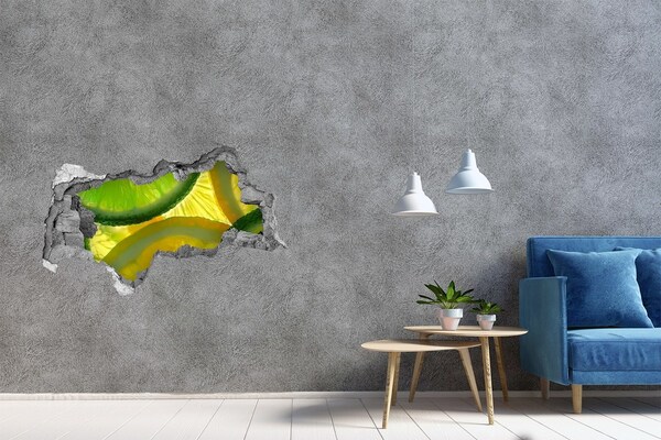 Sticker mural effet trou 3d Citron vert dans un trou dans le mur
