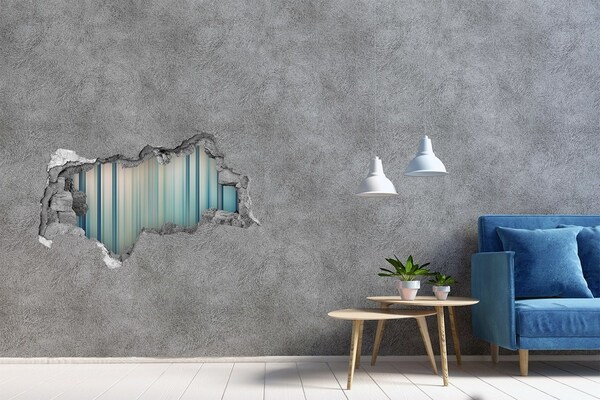 Sticker mural effet trou 3d Rayures bleues béton
