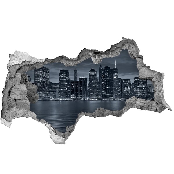 Sticker mural effet trou 3d Vue de la skyline de New York la nuit