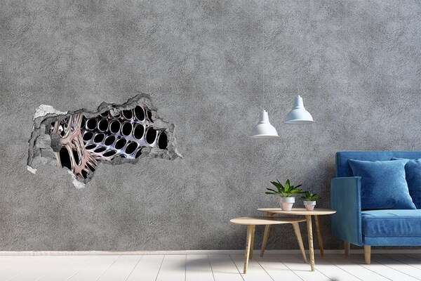 Sticker mural effet trou 3d Tunnel en métal béton