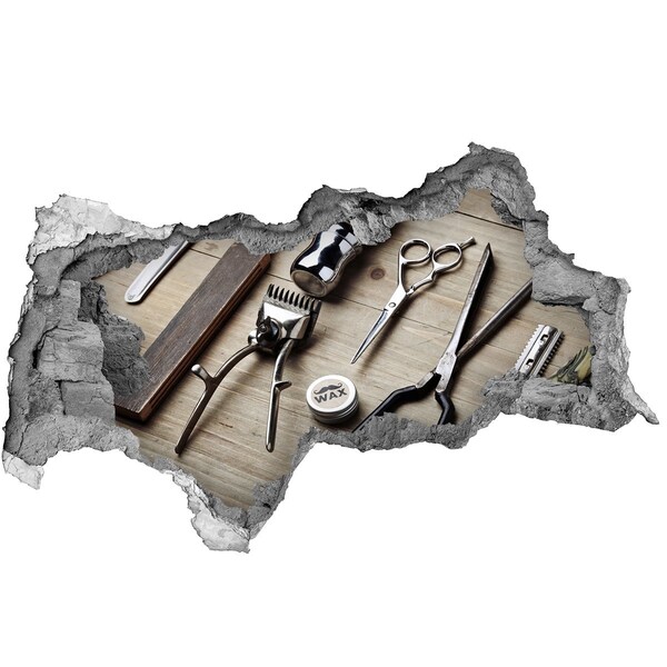 Sticker mural effet trou 3d Atelier de coiffure