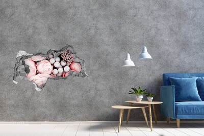 Sticker mural effet trou 3d Bouquet de fleurs béton