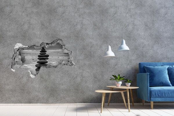 Sticker mural effet trou 3d Pierres d'équilibre béton
