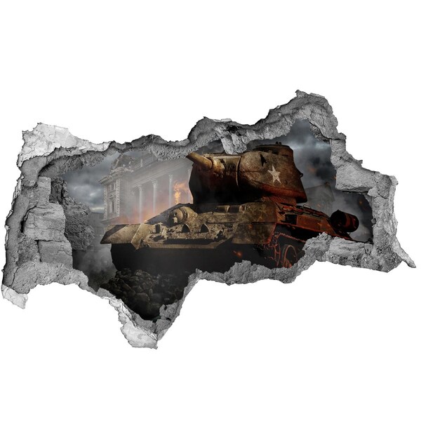 Sticker mural effet trou 3d Un char d'assaut dans les ruines de la ville