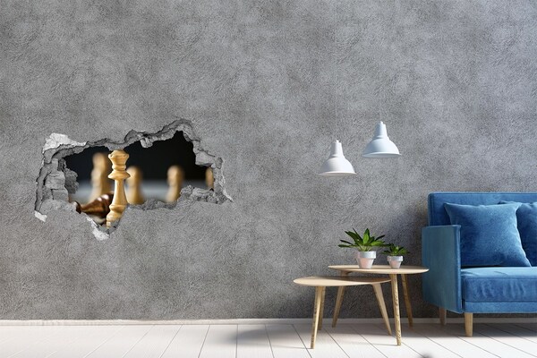 Autocollant mural trou Jouer aux échecs à travers un trou dans le mur