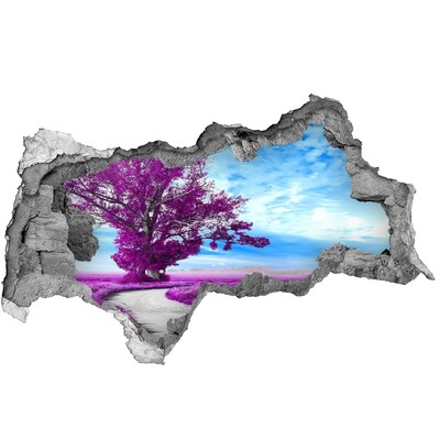 Sticker mural effet trou 3d Paysage aux tons violets
