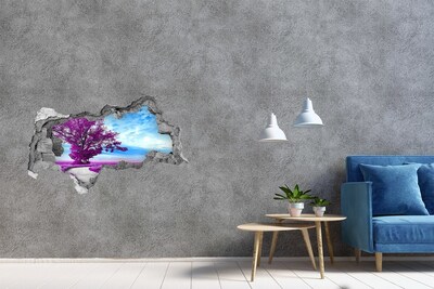 Sticker mural effet trou 3d Paysage aux tons violets