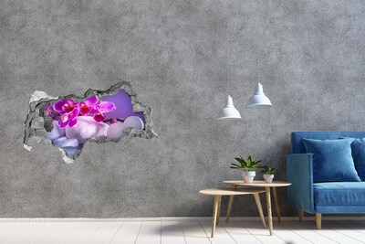 Autocollant mural trou Orchidée et cœur béton