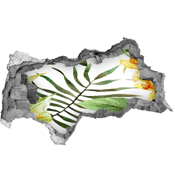 Autocollant à effet 3d trou Un palmier vert à travers un trou dans le mur