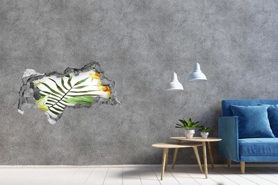 Autocollant à effet 3d trou Un palmier vert à travers un trou dans le mur