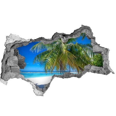 Sticker mural effet trou 3d Plage tropicale avec des palmiers