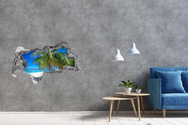 Sticker mural effet trou 3d Plage tropicale avec des palmiers