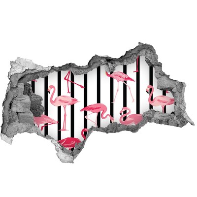 Autocollant mural trou Flamants roses sur fond rayé