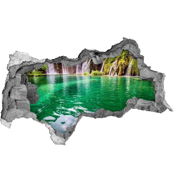 Sticker mural effet trou 3d Lac de Plitvice béton