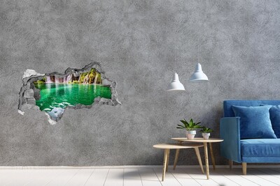 Sticker mural effet trou 3d Paradis tropical avec une cascade