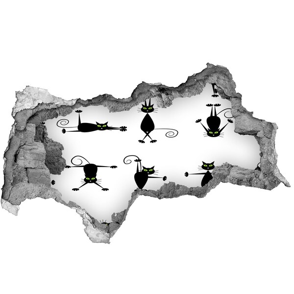 Sticker mural effet trou 3d Chats noirs sur fond blanc