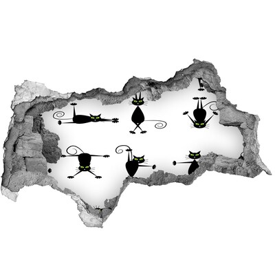 Sticker mural effet trou 3d Chats noirs sur fond blanc