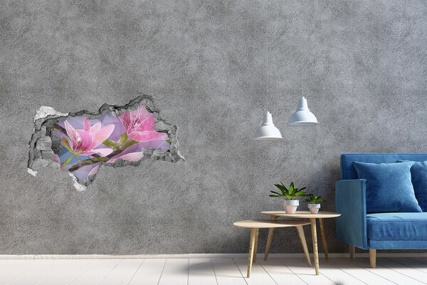 Autocollant mural trou Des fleurs de magnolia dans un trou dans le mur