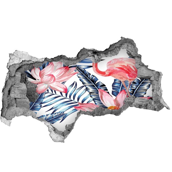 Sticker trou dans le mur Paradis tropical avec des flamants roses