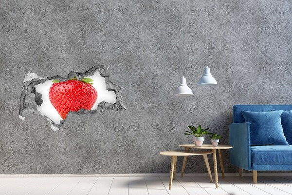 Sticker mural effet trou 3d Fraise juteuse à travers le mur