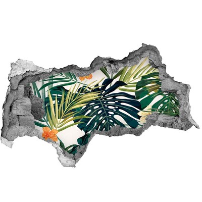 Sticker mural effet trou 3d Un paradis tropical parmi les feuilles
