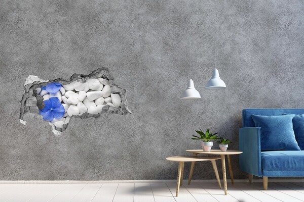 Sticker trou dans le mur Galets de plage avec une touche de bleu