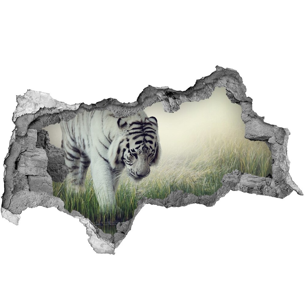 Sticker mural effet trou 3d Tigre blanc béton