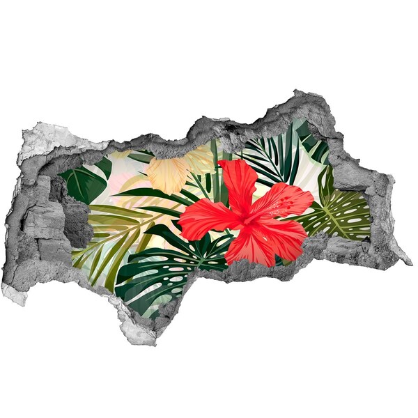 Sticker mural effet trou 3d jardin d'hibiscus tropical
