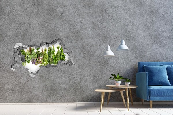 Autocollant mural trou oasis de verdure avec des herbes aromatiques