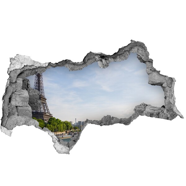 Sticker mural effet trou 3d La tour Eiffel à Paris