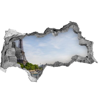 Sticker mural effet trou 3d La tour Eiffel à Paris